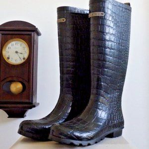 Genuine Henri Bendel Black Croc design rain rubber boots wellies 10
